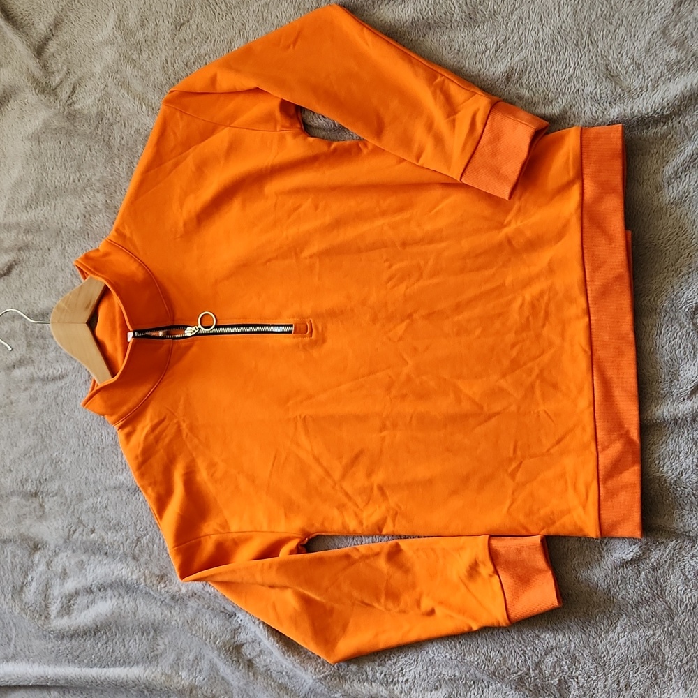 Orange sweatshirt 1/4 zip pullover Unisex Sz M running visible biking outdoors - Picture 5 of 9